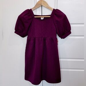 NEW Girls Bubble Sleeve Textured Dress Preppy On Trend Chic Purple Maroon Med